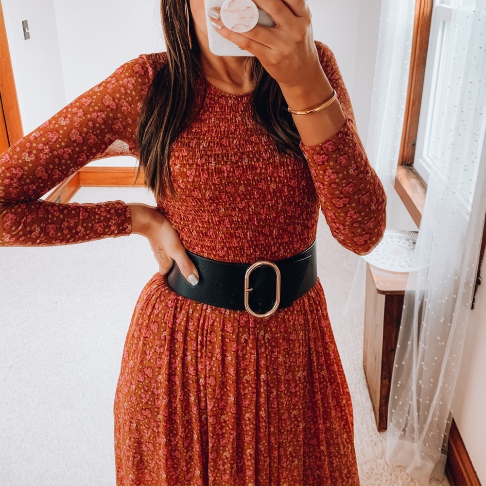 Free People mesh sheer floral orange maxi dress small